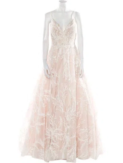 Pre-owned Allure Couture Lace Pattern Long Dress In Neutral
