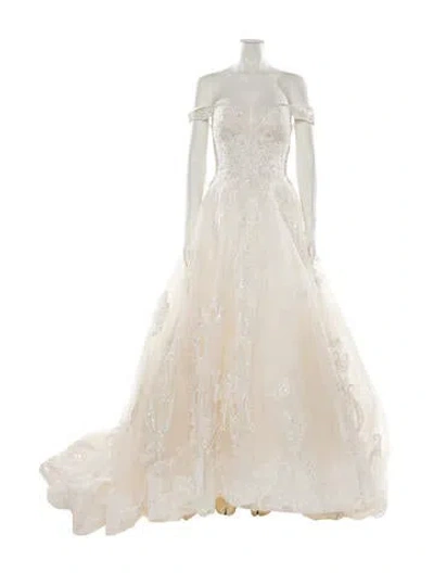 Pre-owned Allure Couture Lace Pattern Long Dress In Neutral