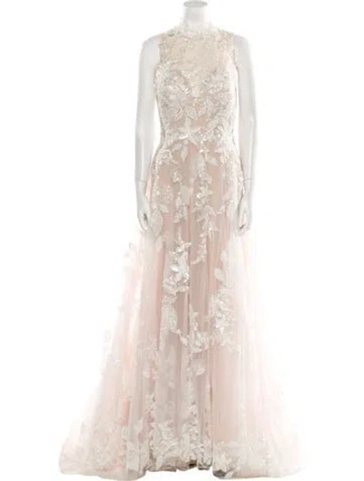 Pre-owned Allure Couture Lace Pattern Long Dress W/ Tags In Neutral