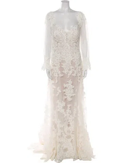 Pre-owned Allure Couture Lace Pattern Long Dress W/ Tags In Neutral