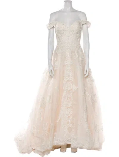 Pre-owned Allure Couture Lace Pattern Long Dress W/ Tags In White