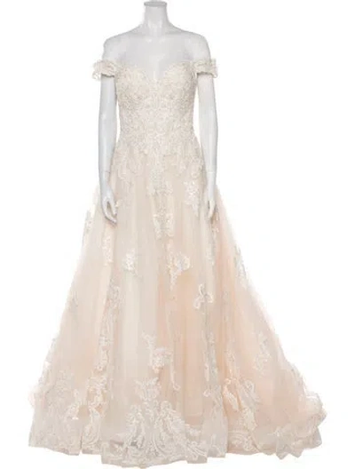 Pre-owned Allure Couture Lace Pattern Long Dress W/ Tags In White