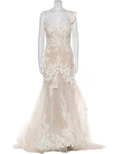 Pre-owned Allure Couture Lace Pattern Long Dress W/ Tags In White