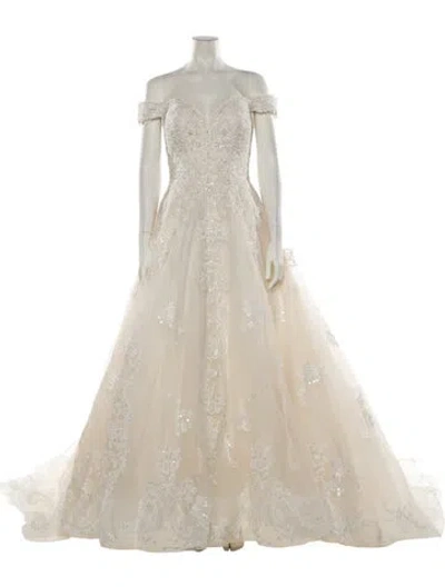 Pre-owned Allure Couture Off-the-shoulder Long Dress In Neutral