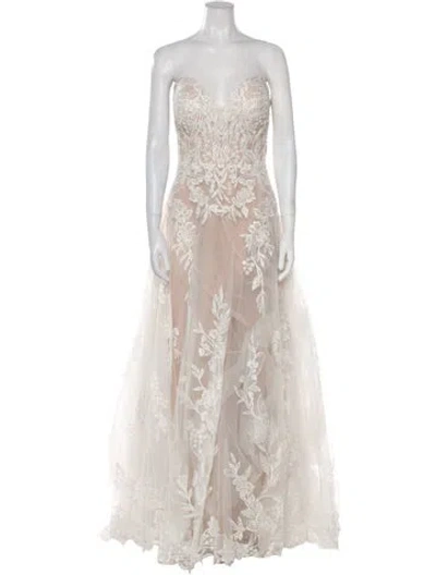 Pre-owned Allure Couture Strapless Long Dress W/ Tags In White