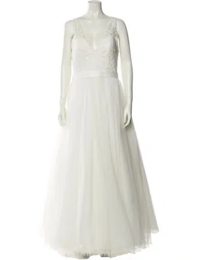 Pre-owned Allure Couture V-neck Long Dress In Neutral