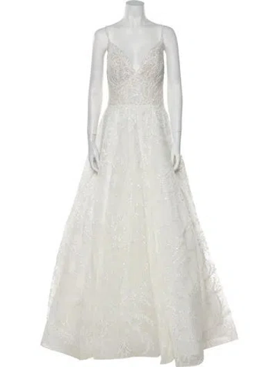 Pre-owned Allure Couture V-neck Long Dress W/ Tags In Neutral