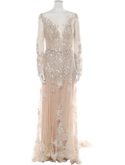 Pre-owned Allure Couture V-neck Long Dress W/ Tags In Neutral