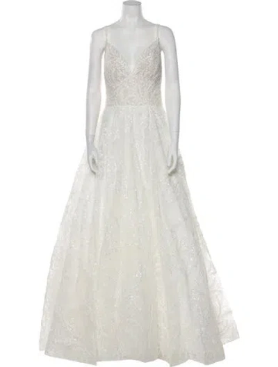 Pre-owned Allure Couture V-neck Long Dress W/ Tags In Neutral