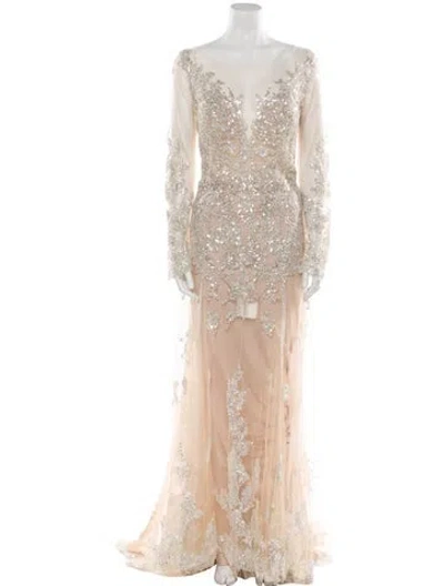 Pre-owned Allure Couture V-neck Long Dress W/ Tags In Neutral