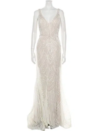 Pre-owned Allure Couture V-neck Long Dress W/ Tags In Neutral