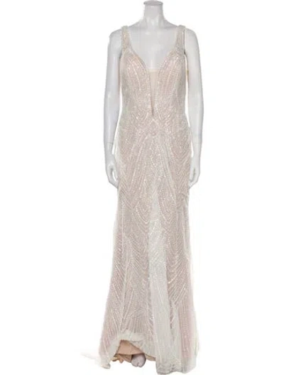 Pre-owned Allure Couture V-neck Long Dress W/ Tags In White