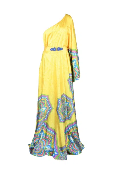 Allure One-shoulder Long Dress - Yellow In Pink
