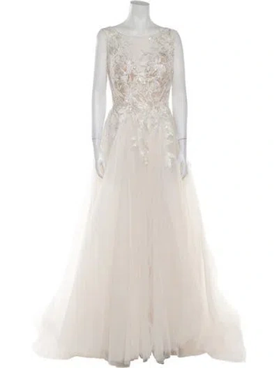 Pre-owned Allure Romance Bateau Neckline Long Dress W/ Tags In White