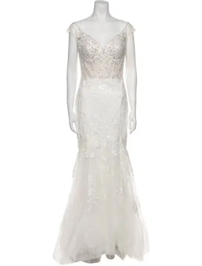 Pre-owned Allure Romance Lace Pattern Long Dress In Neutral