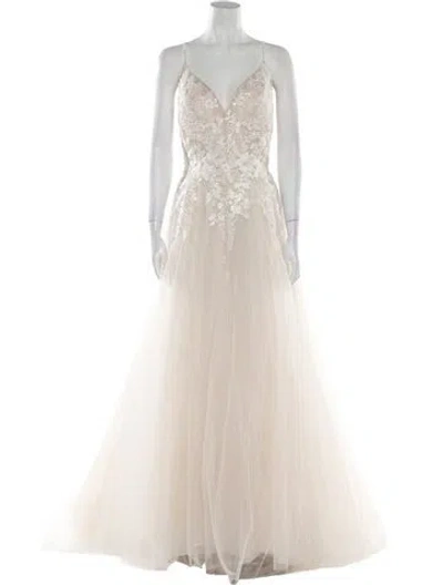 Pre-owned Allure Romance Lace Pattern Long Dress In Neutral