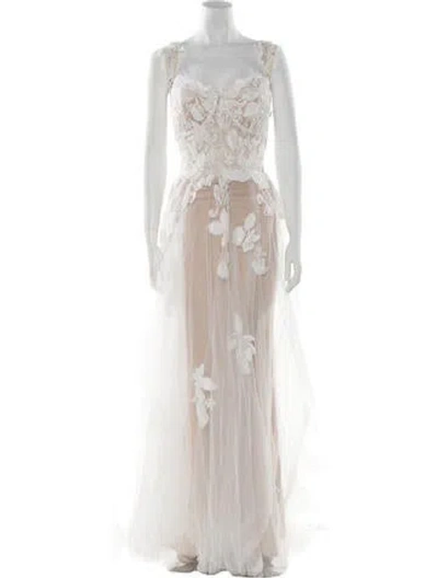 Pre-owned Allure Romance Lace Pattern Long Dress W/ Tags In Neutral