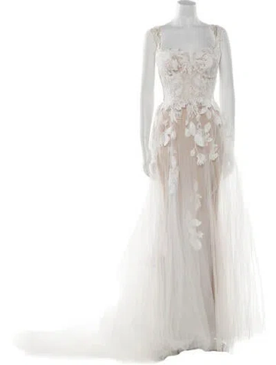 Pre-owned Allure Romance Lace Pattern Long Dress W/ Tags In Neutral