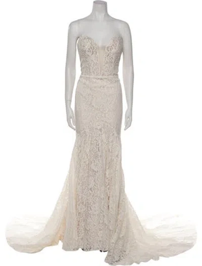 Pre-owned Allure Romance Strapless Long Dress In Neutral