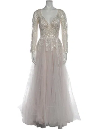 Pre-owned Allure Romance V-neck Long Dress In Neutral