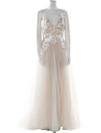 Pre-owned Allure Romance V-neck Long Dress In Neutral