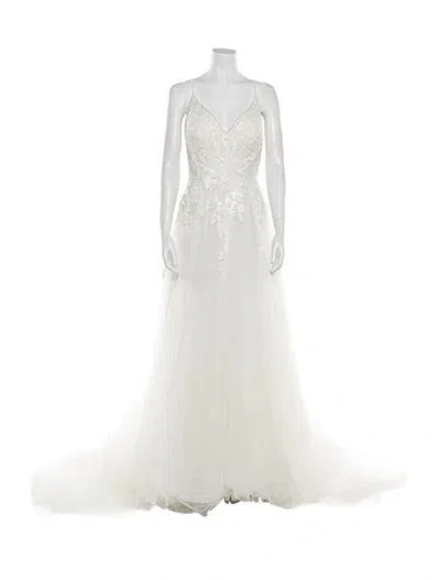 Pre-owned Allure Romance V-neck Long Dress In Neutral