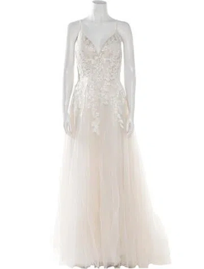 Pre-owned Allure Romance V-neck Long Dress In Neutral