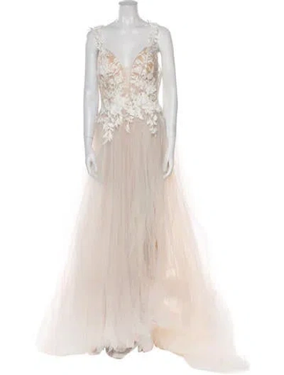 Pre-owned Allure Romance V-neck Long Dress W/ Tags In Neutral