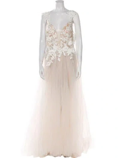 Pre-owned Allure Romance V-neck Long Dress W/ Tags In Neutral