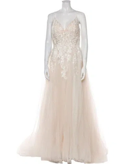 Pre-owned Allure Romance V-neck Long Dress W/ Tags In Neutral