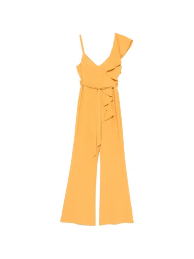 Allure Ruffled Belted Jumpsuit In Yellow