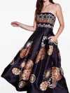 Allure Strapless Print Dress In Blue