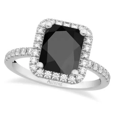 Allurez Black Onyx & Diamond Engagement Ring 14k White Gold In Silver