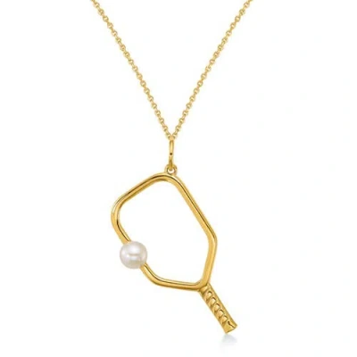 Allurez Cultured Pearl Ball & Pickleball Paddle Pendant Necklace 14k In Gold