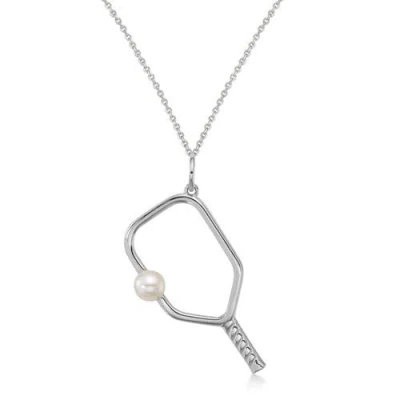 Allurez Cultured Pearl Ball & Pickleball Paddle Pendant Necklace 14k In White
