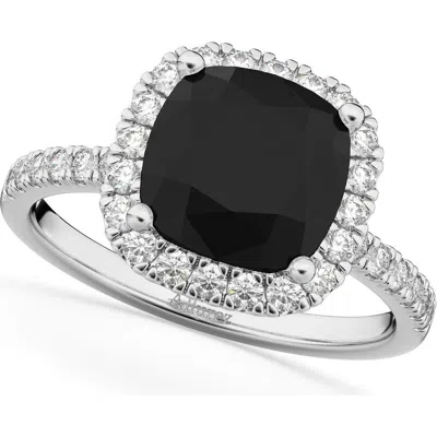 Allurez Cushion Cut Black Diamond Engagement Ring 14k White Gold