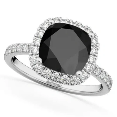 Allurez Cushion Cut Halo Black Onyx & Diamond Engagement Ring 14k
