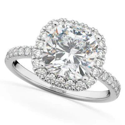 Allurez Cushion Cut Halo Diamond Engagement Ring 14k White Gold In Transparent