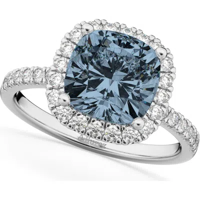 Allurez Cushion Cut Halo Gray Spinel & Diamond Engagement Ring 14k In Metallic