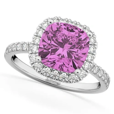 Allurez Cushion Cut Halo Lab Pink Sapphire & Lab Diamond Engagement Ring 14k In Purple