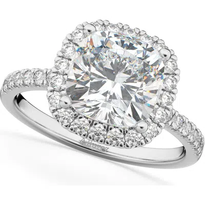 Allurez Cushion Cut Halo Moissanite & Diamond Engagement Ring 14k In Silver