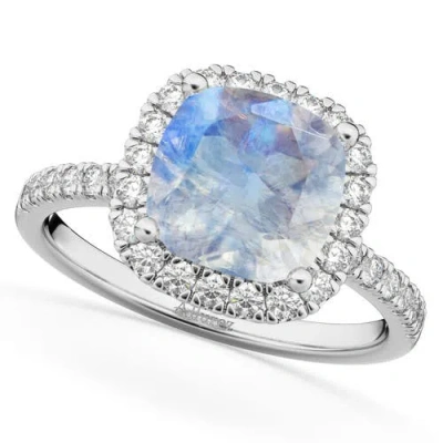 Allurez Cushion Cut Halo Moonstone & Diamond Engagement Ring 14k In Metallic