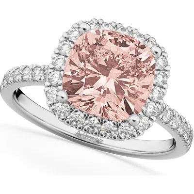 Allurez Cushion Cut Halo Morganite & Diamond Engagement Ring 14k White Gold In Multi