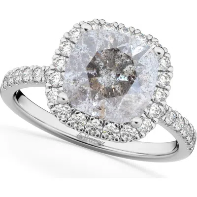 Allurez Cushion Cut Salt & Pepper Diamond Engagement Ring 14k In Silver