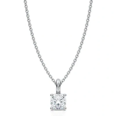 Allurez Cushion Solitaire Lab Diamond Pendant Necklace 14k 0.50ct In White Gold