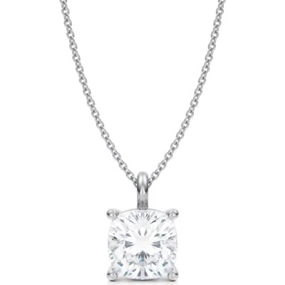 Allurez Cushion Solitaire Lab Diamond Pendant Necklace 14k 3.50ct In White Gold