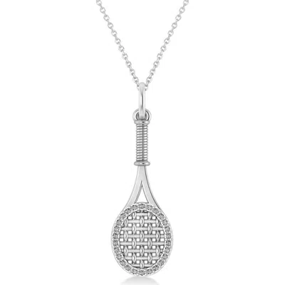 Allurez Diamond Accented Tennis Racket Pendant Necklace 14k 0.48ct In Silver