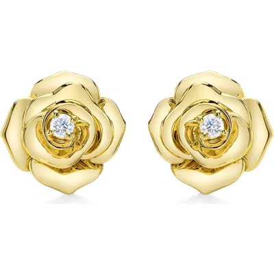 Allurez Diamond Flower Stud Earrings 14k In 0.08ct/yellow Gold
