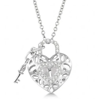 Allurez Diamond Heart Key And Lock Pendant Necklace Sterling Silver