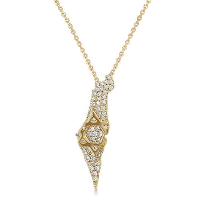 Allurez Diamond Jewish Star Israel Map Pendant Necklace 14k In 0.38ct/yellow Gold